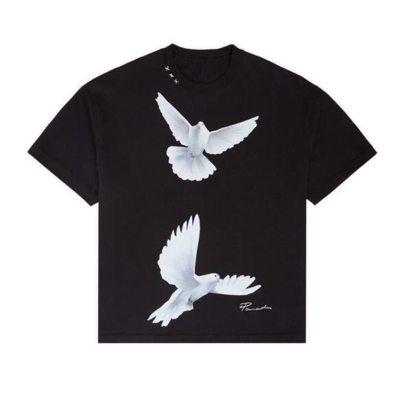 3.Paradis Freedom Doves Cotton Tee in Black - Picture 1 of 6